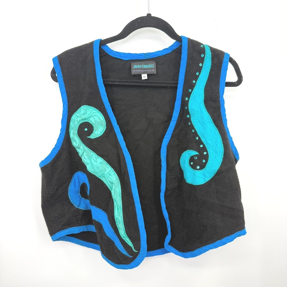 Vintage Janie Ekberg Vest Women XL Wool Abstract Art To Wear 90s Boho Artsy USA